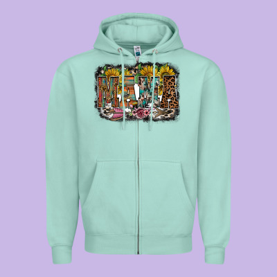 Mama Western Zipper Hoodie Designed By Racoondesign