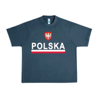Midnight Navy Sporty Polska Flag And Emblem Polish Coat Of Arms Pullover Hoodie Urban Heavy Tee - ArtChic