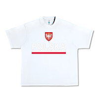 White Sporty Polska Flag And Emblem Polish Coat Of Arms Pullover Hoodie Urban Heavy Tee - ArtChic