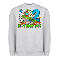 Heather Grey birthday boy frog age 2 Heavyweight Sweatshirt - LillyAllenDesigns