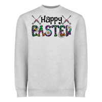 Heather Grey Happy Easter Heavyweight Sweatshirt - CowhideDigitalArt