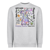 Heather Grey Happy Easter Heavyweight Sweatshirt - CowhideDigitalArt