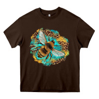 Chocolate Brown leopard honeycomb with bee Heavy Core Tee - Artiststas