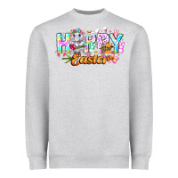 Heather Grey Happy Easter Heavyweight Sweatshirt - CowhideDigitalArt