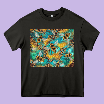 Honeycomb And Bees With Leopard Heavy Core Tee Designed By Artiststas
