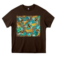 Chocolate Brown honeycomb and bees with leopard Heavy Core Tee - Artiststas