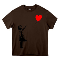 Chocolate Brown banksy girl with balloon Heavy Core Tee - ArtChic
