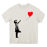 Cream banksy girl with balloon Heavy Core Tee - ArtChic