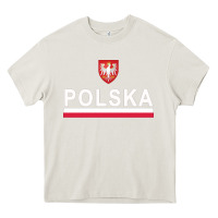 Cream Sporty Polska Flag And Emblem Polish Coat Of Arms Pullover Hoodie Heavy Core Tee - ArtChic