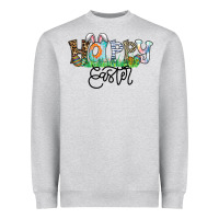 Heather Grey Happy Easter Heavyweight Sweatshirt - CowhideDigitalArt