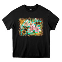 Black bees and lilies with leopard Heavy Core Tee - Artiststas
