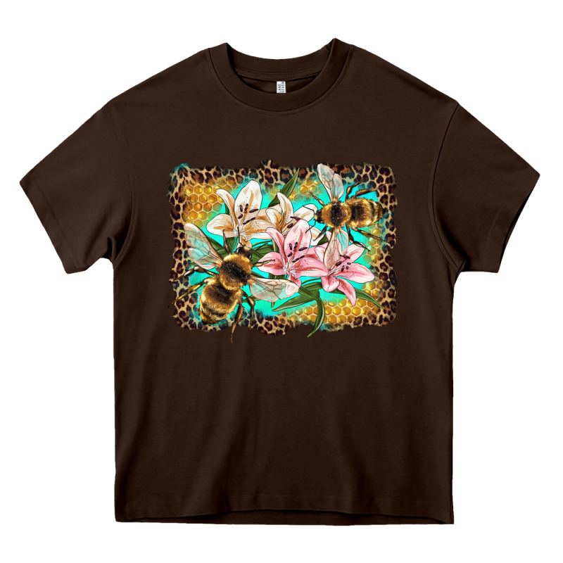 Bees And Lilies With Leopard Heavy Core Tee by Artiststas | Teevron