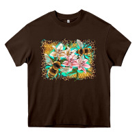 Chocolate Brown bees and lilies with leopard Heavy Core Tee - Artiststas