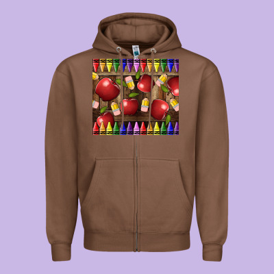 Crayons And Apples Zipper Hoodie Designed By Lillyallendesigns