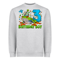 Heather Grey birthday boy frog age 3 Heavyweight Sweatshirt - LillyAllenDesigns