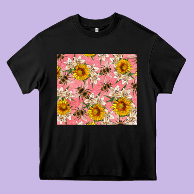 Bees And Flowers Heavy Core Tee Designed By Artiststas