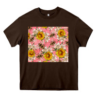 Chocolate Brown bees and flowers Heavy Core Tee - Artiststas