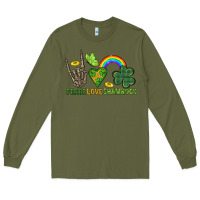 Army Green Peace Love Shamrock  St. Patrick's Day Long Sleeve Tee - CowGirlArtShop