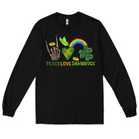 Black Peace Love Shamrock  St. Patrick's Day Long Sleeve Tee - CowGirlArtShop