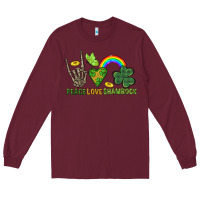 Burgundy Peace Love Shamrock  St. Patrick's Day Long Sleeve Tee - CowGirlArtShop