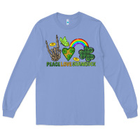 Colony Blue Peace Love Shamrock  St. Patrick's Day Long Sleeve Tee - CowGirlArtShop