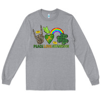 Heather Grey Peace Love Shamrock  St. Patrick's Day Long Sleeve Tee - CowGirlArtShop