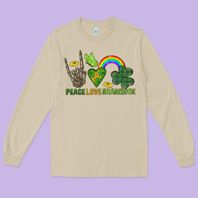 Peace Love Shamrock  St. Patrick's Day Long Sleeve Tee Designed By Cowgirlartshop