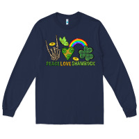 Navy Peace Love Shamrock  St. Patrick's Day Long Sleeve Tee - CowGirlArtShop