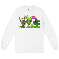 White Peace Love Shamrock  St. Patrick's Day Long Sleeve Tee - CowGirlArtShop