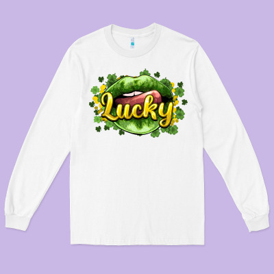 St. Patrick's Day Lips Lucky Long Sleeve Tee Designed By Howdyjamesfarm