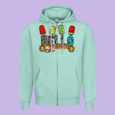Hello Summer Zipper Hoodie Designed By Racoondesign