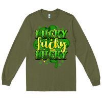 Army Green lucky lucky lucky clover St. Patrick's Long Sleeve Tee - HowdyJamesFarm