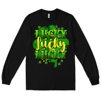 Black lucky lucky lucky clover St. Patrick's Long Sleeve Tee - HowdyJamesFarm