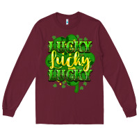 Burgundy lucky lucky lucky clover St. Patrick's Long Sleeve Tee - HowdyJamesFarm