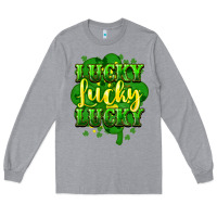 Heather Grey lucky lucky lucky clover St. Patrick's Long Sleeve Tee - HowdyJamesFarm