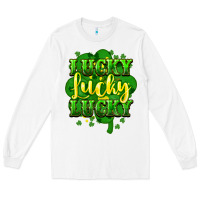 White lucky lucky lucky clover St. Patrick's Long Sleeve Tee - HowdyJamesFarm