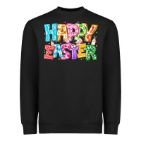 Black Happy Easter Heavyweight Sweatshirt - CowhideDigitalArt