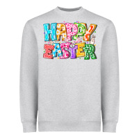 Heather Grey Happy Easter Heavyweight Sweatshirt - CowhideDigitalArt