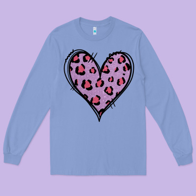 Glitter Purple Leopard Heart Long Sleeve Tee Designed By Jasminsmagicworld