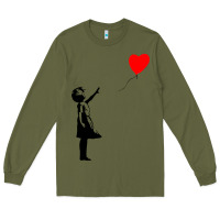Army Green banksy girl with balloon Long Sleeve Tee - ArtChic