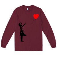 Burgundy banksy girl with balloon Long Sleeve Tee - ArtChic