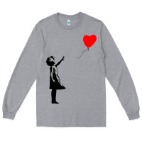 Heather Grey banksy girl with balloon Long Sleeve Tee - ArtChic