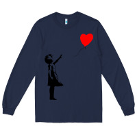 Navy banksy girl with balloon Long Sleeve Tee - ArtChic