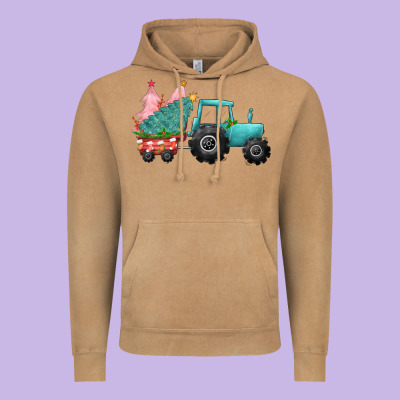 Christmas Tree Tractor Vintage Hoodie Designed By Cowgirlartshop