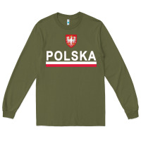 Army Green Sporty Polska Flag And Emblem Polish Coat Of Arms Pullover Hoodie Long Sleeve Tee - ArtChic