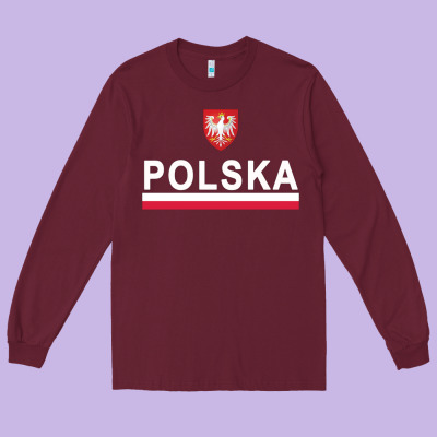 Sporty Polska Flag And Emblem Polish Coat Of Arms Pullover Hoodie Long Sleeve Tee Designed By Artchic