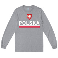 Heather Grey Sporty Polska Flag And Emblem Polish Coat Of Arms Pullover Hoodie Long Sleeve Tee - ArtChic