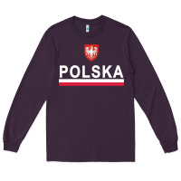 Plum Sporty Polska Flag And Emblem Polish Coat Of Arms Pullover Hoodie Long Sleeve Tee - ArtChic