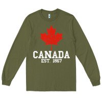 Army Green vintage canada est.1867 maple leaf canadian flag r Long Sleeve Tee - ArtChic