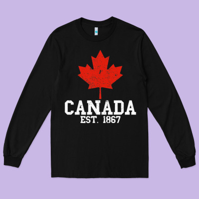 Vintage Canada Est.1867 Maple Leaf Canadian Flag R Long Sleeve Tee Designed By Artchic